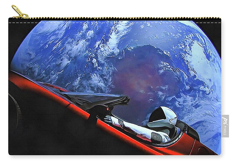 Starman Zip Pouch featuring the photograph Starman in Tesla with planet earth by SpaceX