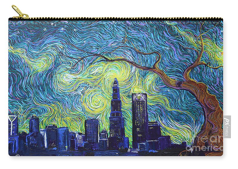 Impressionism Zip Pouch featuring the painting Starry Night Over The Queen City by Stefan Duncan