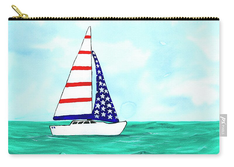 Darice Zip Pouch featuring the painting Stars and Strips Sailboat by Darice Machel McGuire
