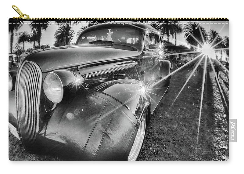 Car Sunset B/w Fisheye Carshow Zip Pouch featuring the photograph Stars by Wendell Ward