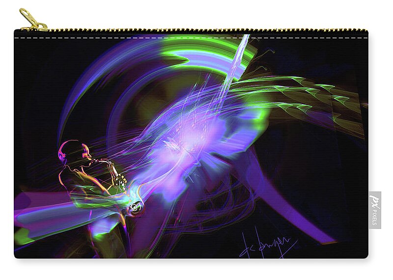Guitar Zip Pouch featuring the painting Starship Saxophone by DC Langer