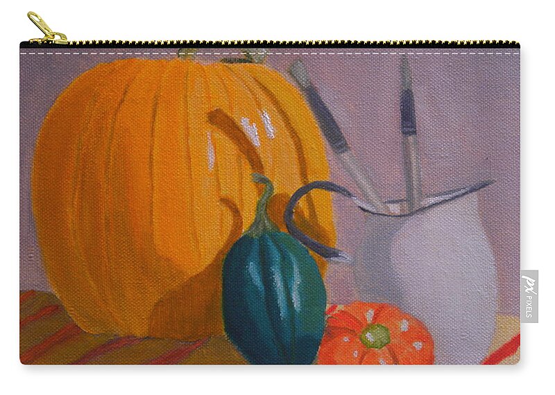Still Life Pumpkin Squash Fall Harvest Zip Pouch featuring the painting Start Of Fall by Scott W White