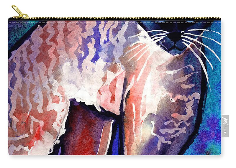 Cornish Rex Cat Painting Zip Pouch featuring the painting Startled Cornish Rex Cat by Svetlana Novikova
