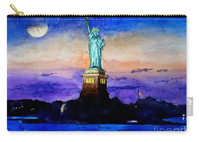 Statue Of Liberty Carry-all Pouch featuring the painting Statue of Liberty New York by Christopher Shellhammer