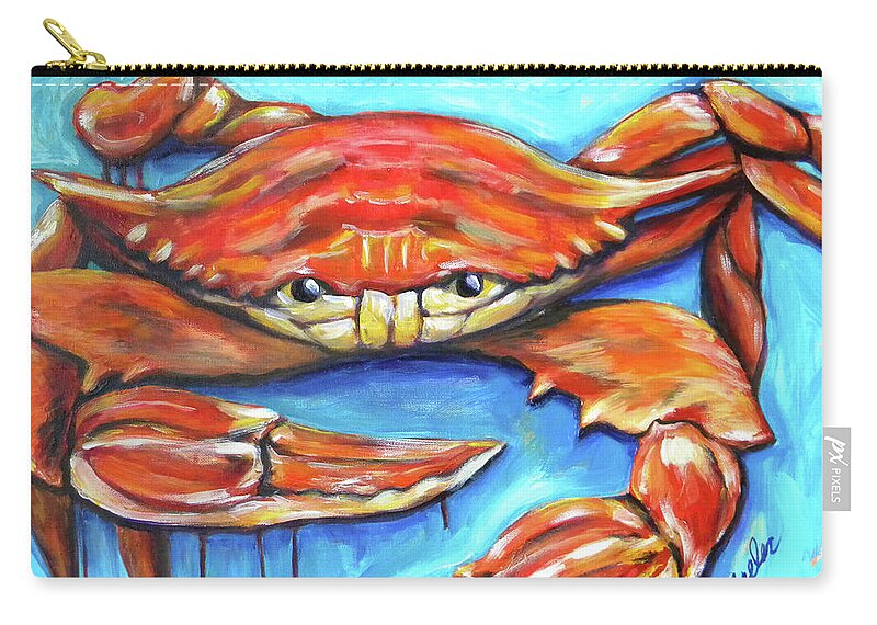 Crab Zip Pouch featuring the painting Steamed by JoAnn Wheeler