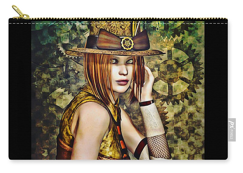 Steampunk Zip Pouch featuring the digital art Steampunk Girl Two by Alicia Hollinger
