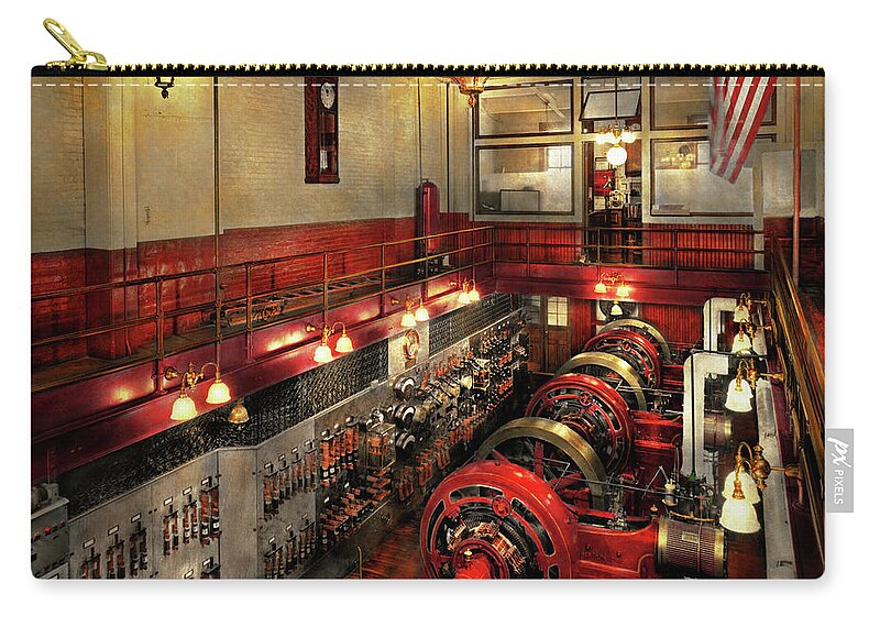 Pratt Institute Zip Pouch featuring the photograph Steampunk - The Engine Room 1974 by Mike Savad