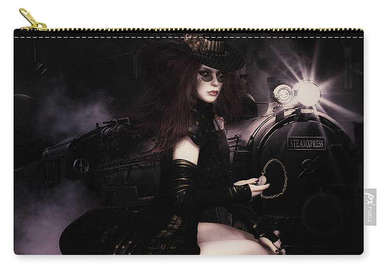 Steamxpress Zip Pouch featuring the digital art SteampunkXpress by Shanina Conway