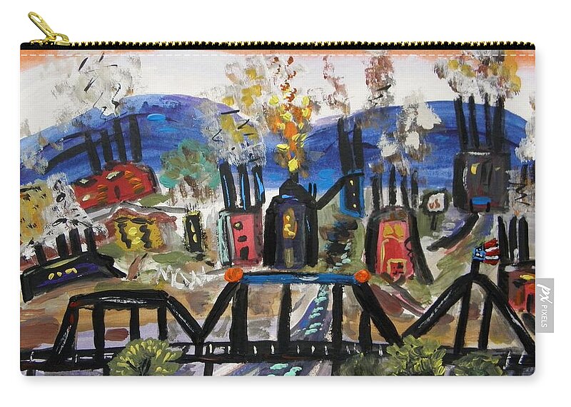 Steel Mills Zip Pouch featuring the painting Steeltown U.S.A. by Mary Carol Williams