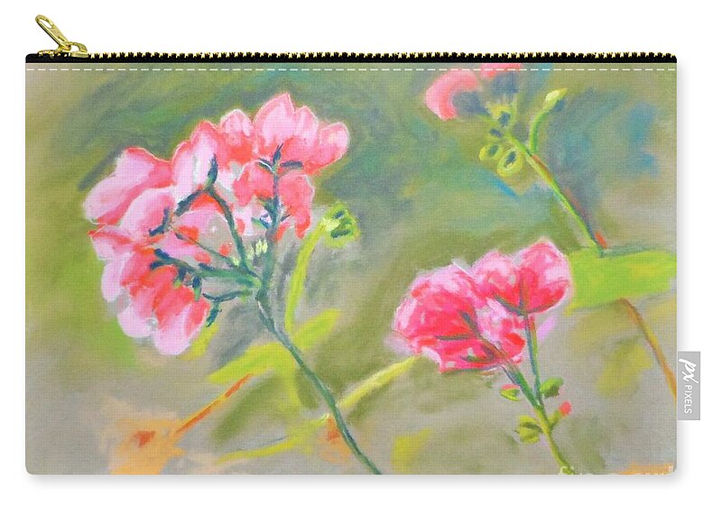 Flowers Zip Pouch featuring the pastel Stellas Geraniums by Rae Smith PAC