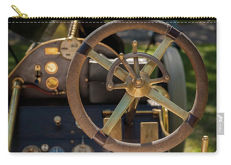 Alco Zip Pouch featuring the photograph Steering Wheel 1909 Alco Black Beast by David Smith