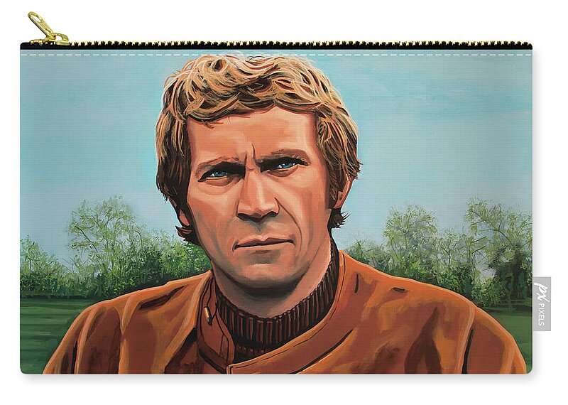 Steve Mcqueen Zip Pouch featuring the painting Steve McQueen Painting by Paul Meijering