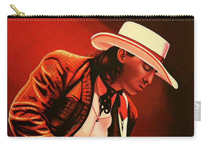 Stevie Ray Vaughan Zip Pouch featuring the painting Stevie Ray Vaughan painting by Paul Meijering