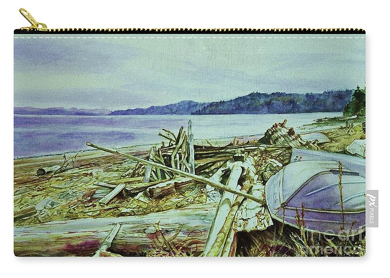 Cynthia Pride Watercolor Art Zip Pouch featuring the painting Stick-up Beach by Cynthia Pride