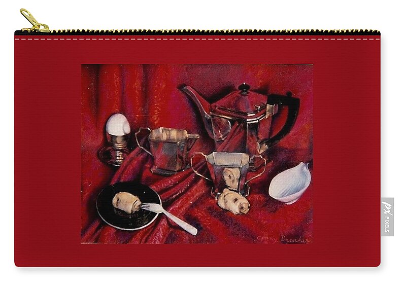 Red Zip Pouch featuring the pastel Still life in Red by Constance Drescher