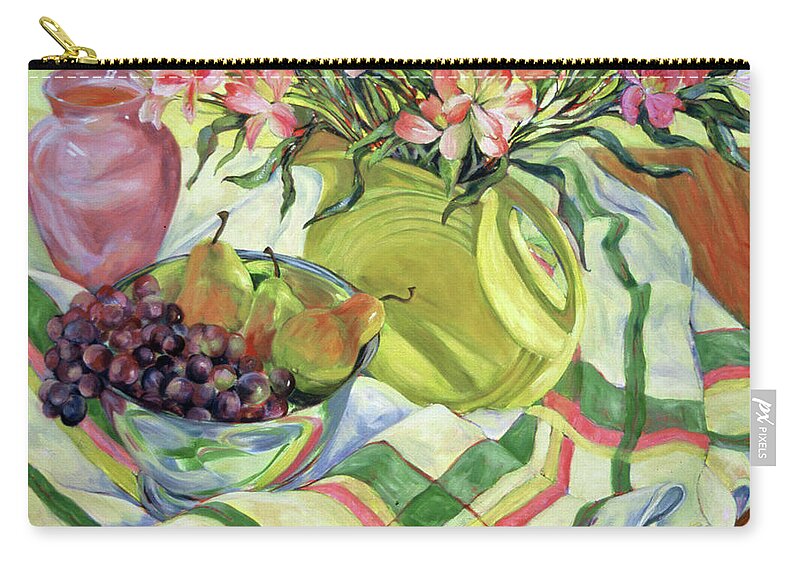 Still Life Zip Pouch featuring the painting Still Life on Plaid by Bet Cummings