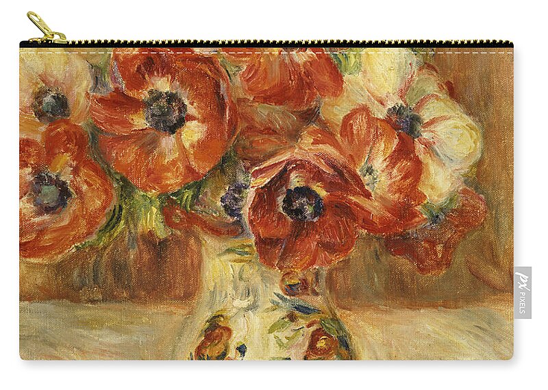 Impressionist; Impressionism; Flower; Vase; Leaves Zip Pouch featuring the painting Still Life with Anemones by Pierre Auguste Renoir