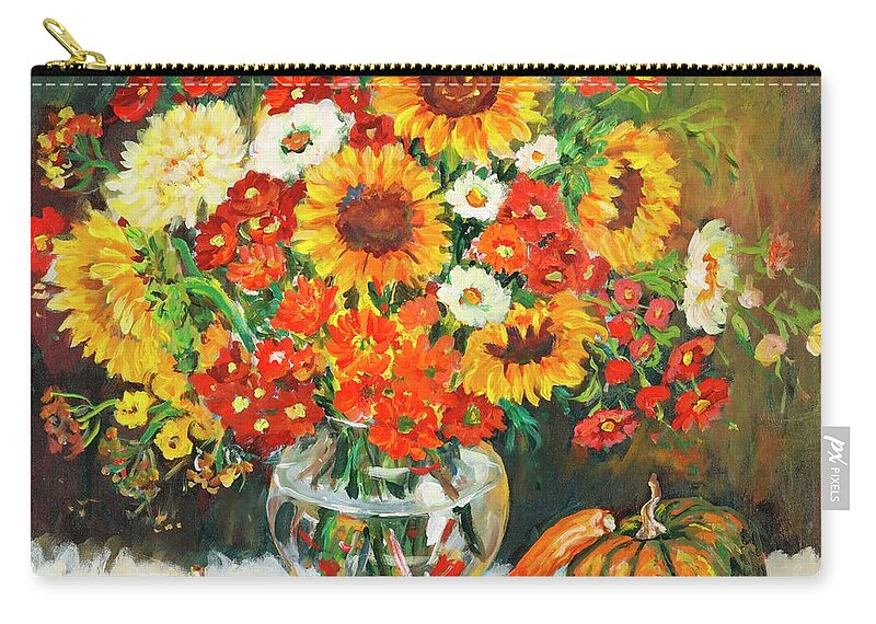 Flowers Carry-all Pouch featuring the painting Still Life with Gourds by Ingrid Dohm