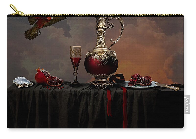 Red Zip Pouch featuring the photograph Still life with pomegranate by Alexa Szlavics