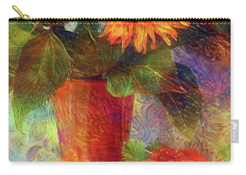 Still Life With Sunflower Zip Pouch featuring the mixed media Still life with Sunflower 2 by Lilia S