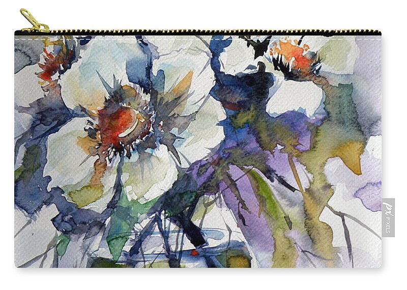 Still Life Zip Pouch featuring the painting Still life with white flowers by Kovacs Anna Brigitta
