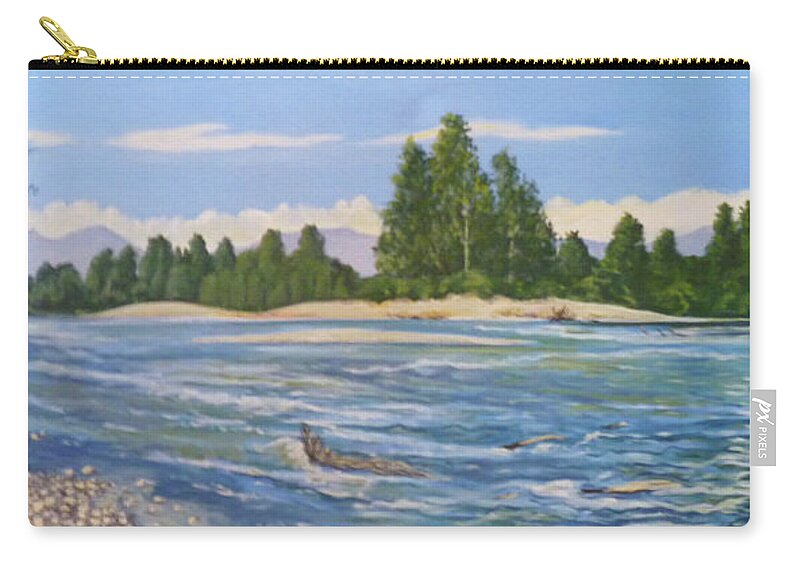 Landscape Zip Pouch featuring the painting Stillaguamish River by Stan Chraminski