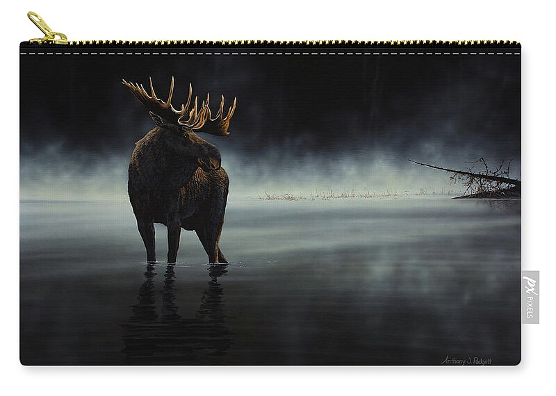 Moose Zip Pouch featuring the painting Stillwater by Anthony J Padgett