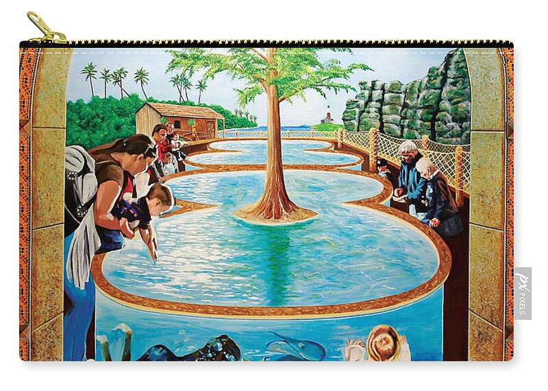 Water Scene Zip Pouch featuring the painting Stingray Tank At Atlantis Aquarium by Bonnie Siracusa