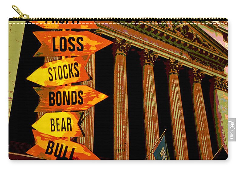 Stock Exchange Zip Pouch featuring the photograph Stock exchange and signs by Garry Gay