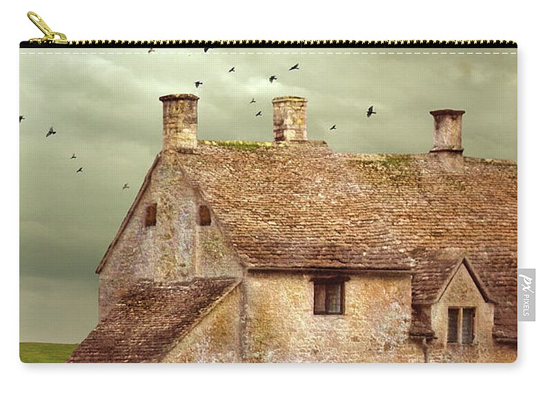 Cottage Zip Pouch featuring the photograph Stone Cottage and Stormy Sky by Jill Battaglia