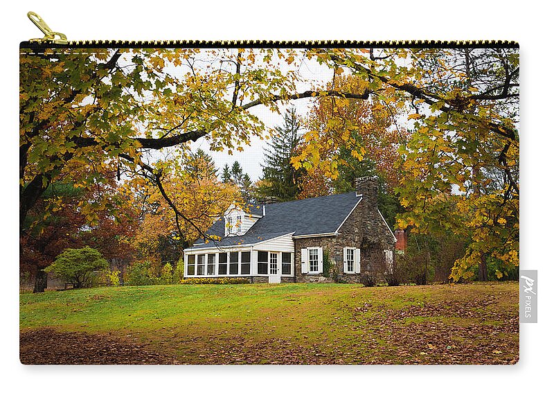 Stone Cottage Zip Pouch featuring the photograph Stone Cottage in the fall by Kenneth Cole