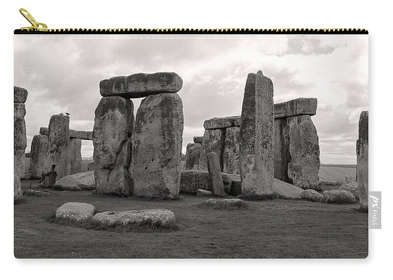 Stonehenge Zip Pouch featuring the photograph Stonehenge England-Black and White by Shanna Hyatt