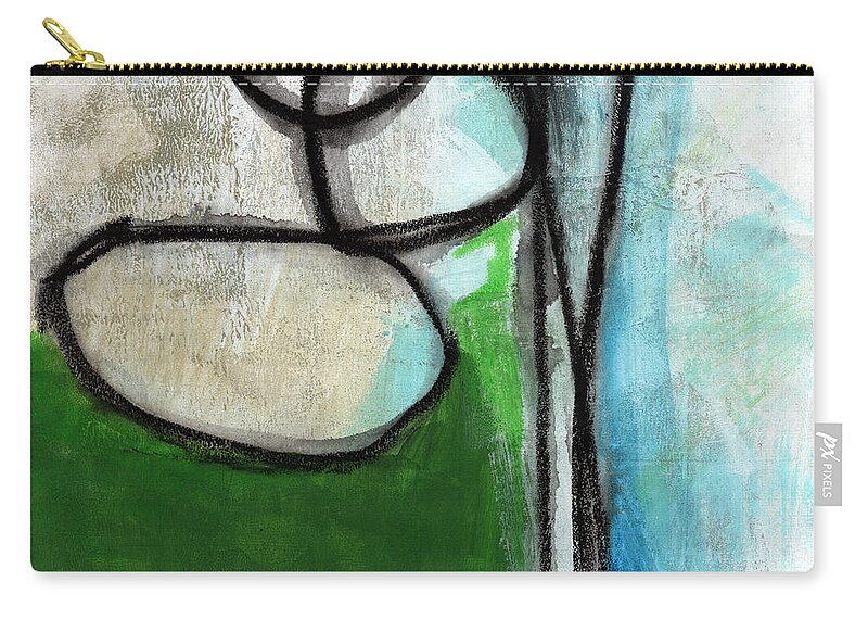 Green Zip Pouch featuring the painting Stones- Green and Blue Abstract by Linda Woods