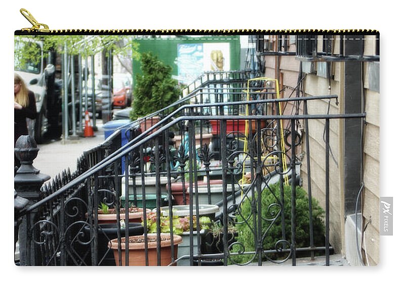 Brownstone Zip Pouch featuring the photograph Stoops in New York by Doc Braham