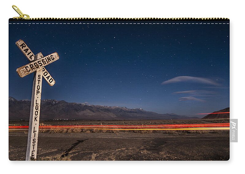 Light Trails Zip Pouch featuring the photograph Stop Look Listen by Cat Connor