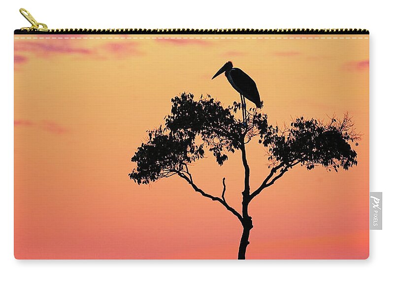 Stork Zip Pouch featuring the photograph Stork on Acacia Tree in Africa at Sunrise by Good Focused