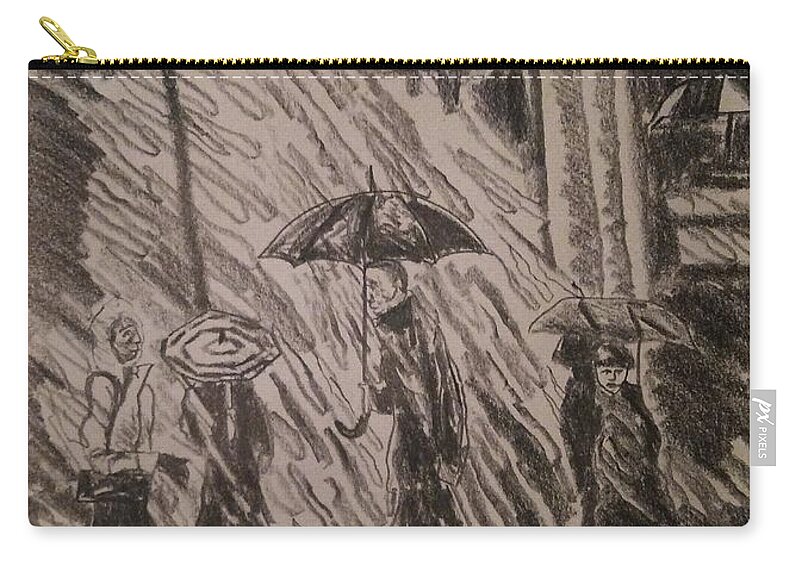 Cityscape Zip Pouch featuring the drawing Storm #3 by Angela Weddle