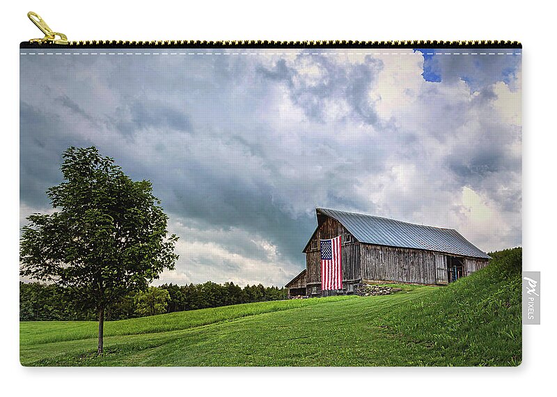 American Flag Zip Pouch featuring the photograph Storm Clouds Over Old Glory by John Vose