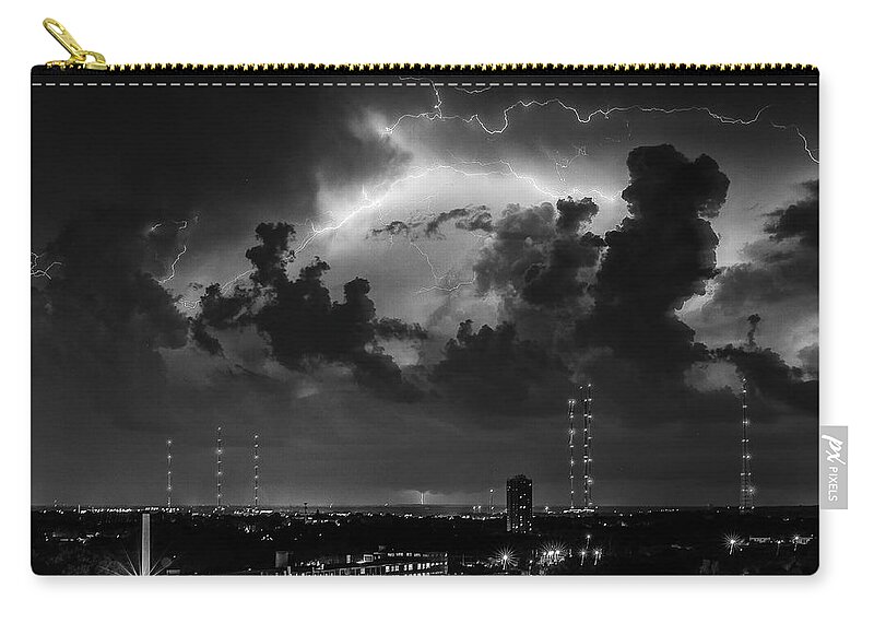 Monochrome Carry-all Pouch featuring the photograph Storm over Milwaukee #2 by John Roach