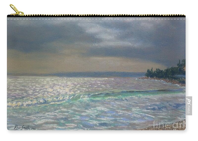 Pastels Zip Pouch featuring the pastel Storm over Queensland Beach ,Nova Scotia by Rae Smith PAC