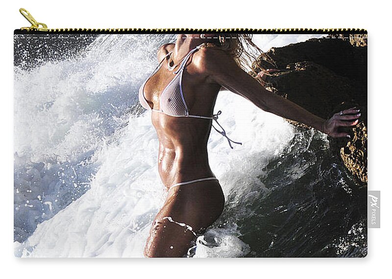 Artistic Zip Pouch featuring the photograph Storming the beach by Robert WK Clark