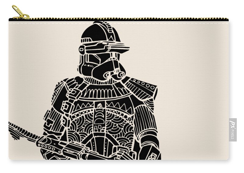 Stormtrooper Zip Pouch featuring the mixed media Stormtrooper Samurai - Star Wars Art - Black by Studio Grafiikka