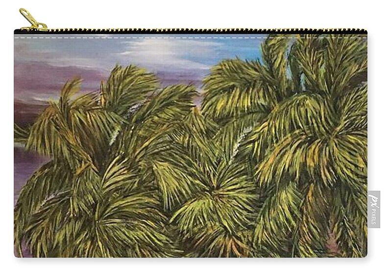 Stormy Evening Zip Pouch featuring the painting Stormy Day at Tranquility Beach by Michael Silbaugh