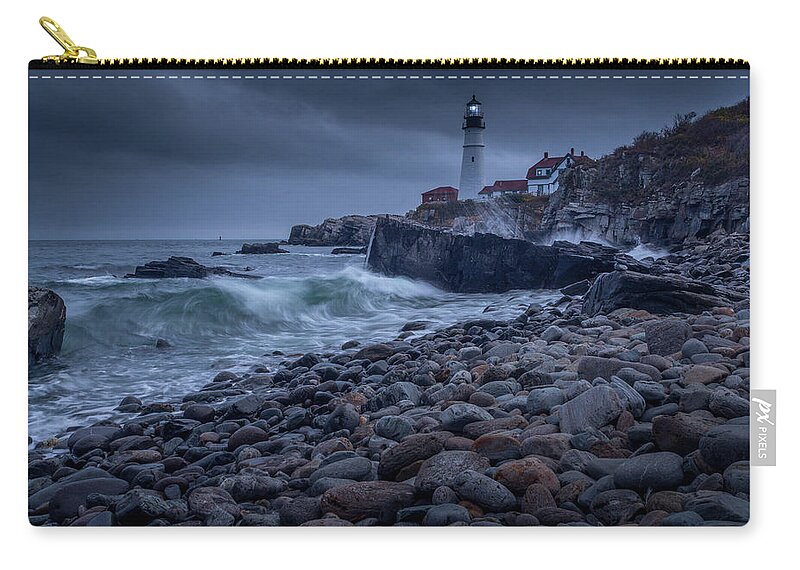 Landscape Zip Pouch featuring the photograph Stormy Lighthouse by Doug Camara