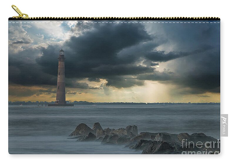 Morris Island Lighthouse Zip Pouch featuring the photograph Stormy Morris Island by Dale Powell
