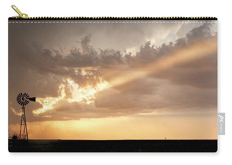 Kansas Zip Pouch featuring the photograph Stormy Sunset and Windmill 01 by Rob Graham