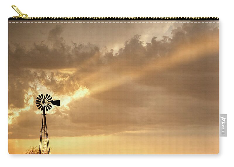 Kansas Zip Pouch featuring the photograph Stormy Sunset and Windmill 02 by Rob Graham