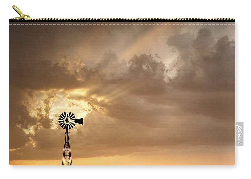 Kansas Zip Pouch featuring the photograph Stormy Sunset and Windmill 05 by Rob Graham