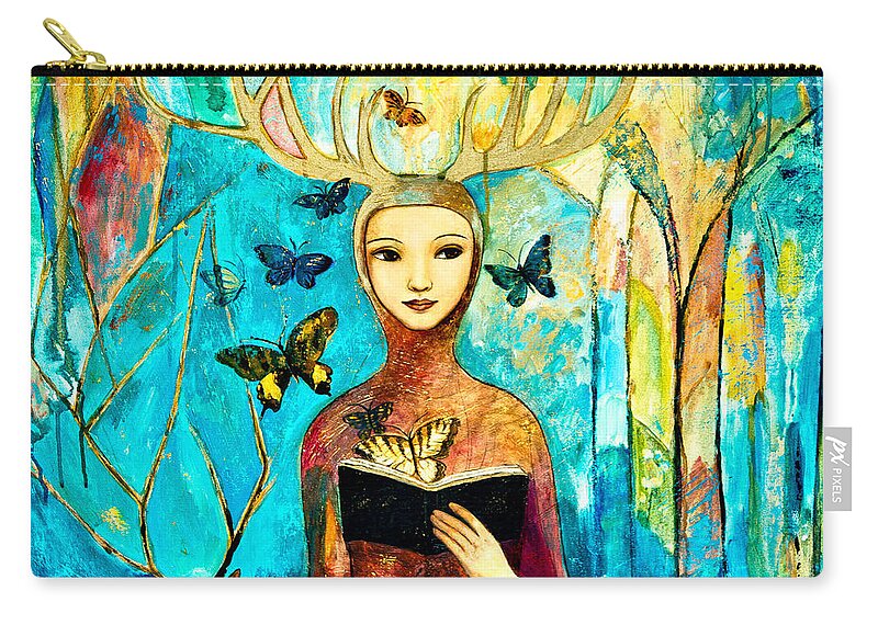 Shijun Carry-all Pouch featuring the painting Story of Forest by Shijun Munns