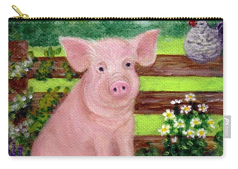 Pig Zip Pouch featuring the painting Storybook Pig by Sandra Estes